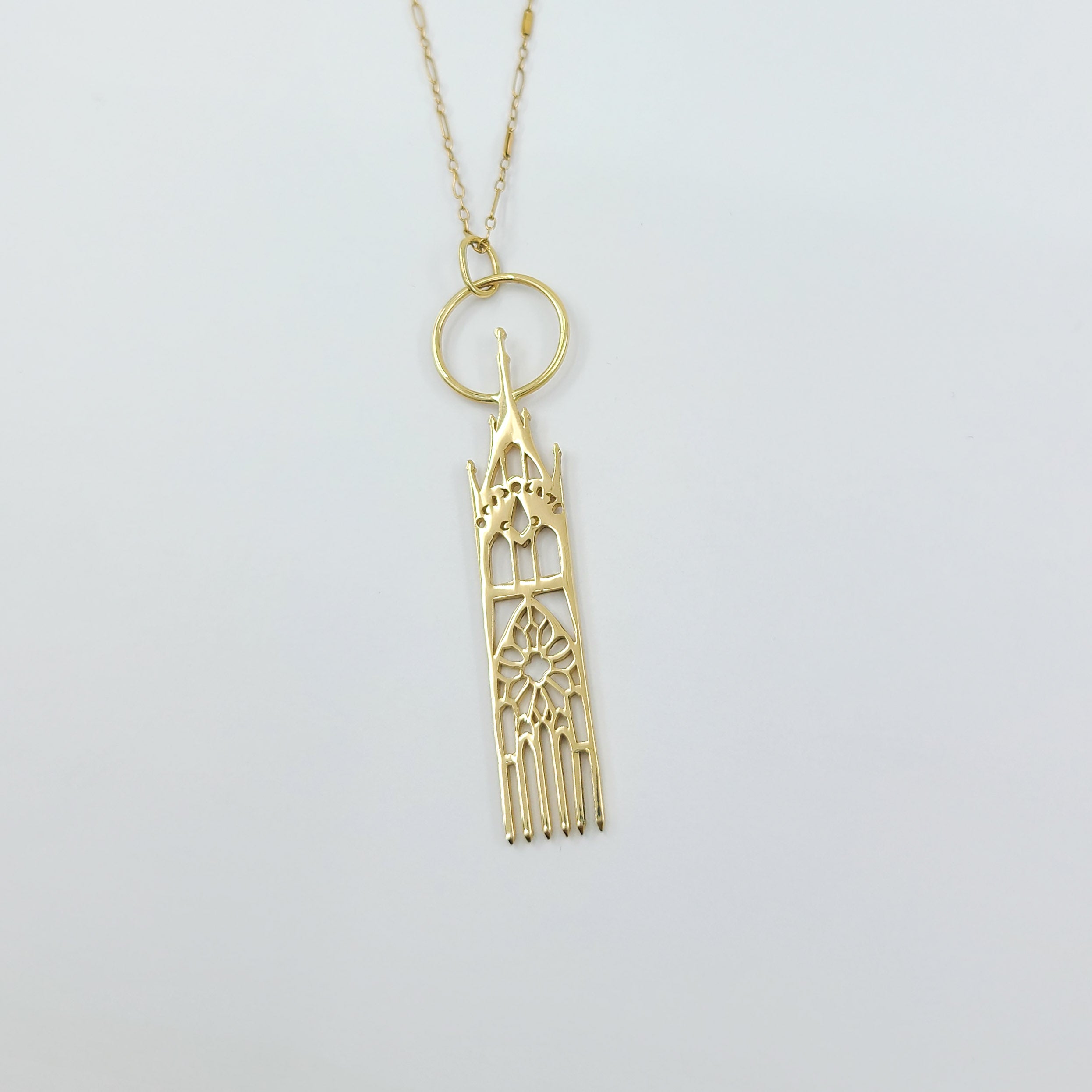 10K 14K Yellow Gold Moon Cathedral Pendant