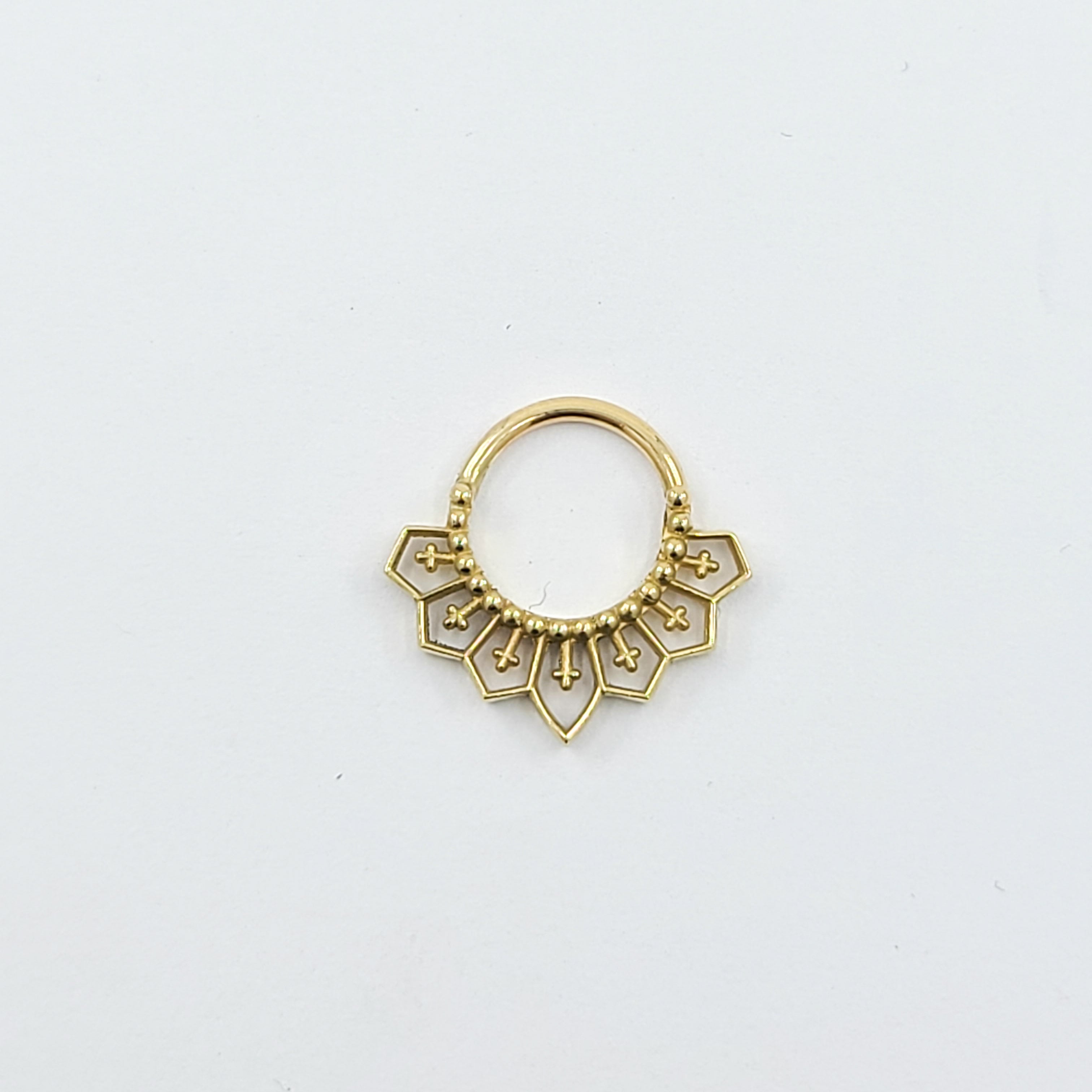 10K - 14K Solid Gold Gothic Lace Septum, Inverted Cross Nose Ring