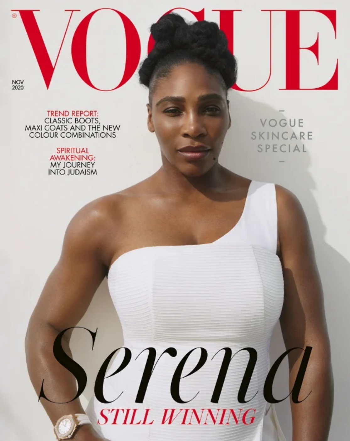 Collection of vogue uk november 2020 serena williams, inchoo bijoux, 10k yellow gold garnet spider pendant in a gallery layout