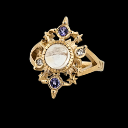 Collection of Alignement Ring - Gold, Rainbow Moonstone, Tanzanite &amp; Diamond in a gallery layout