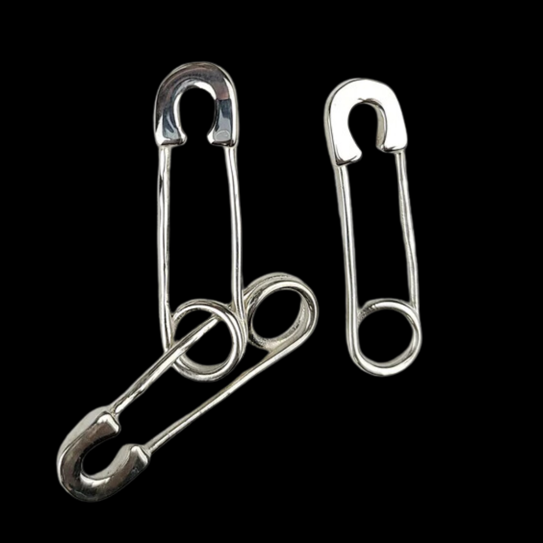 Collection of Safety Pins Asymetric Earrings in a gallery layout