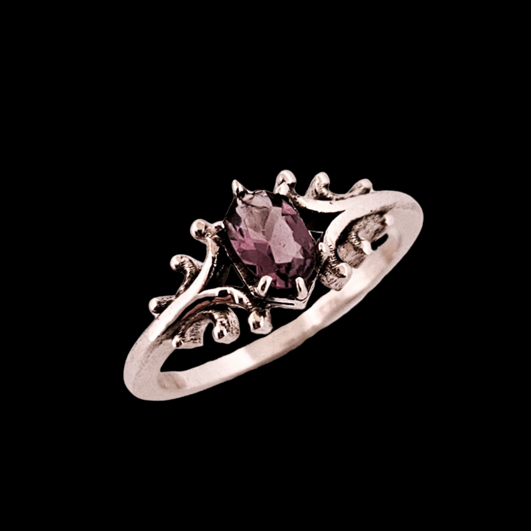 Collection of Small Temple Ring Sterling Silver Amethyst - Gemstone Options in a gallery layout