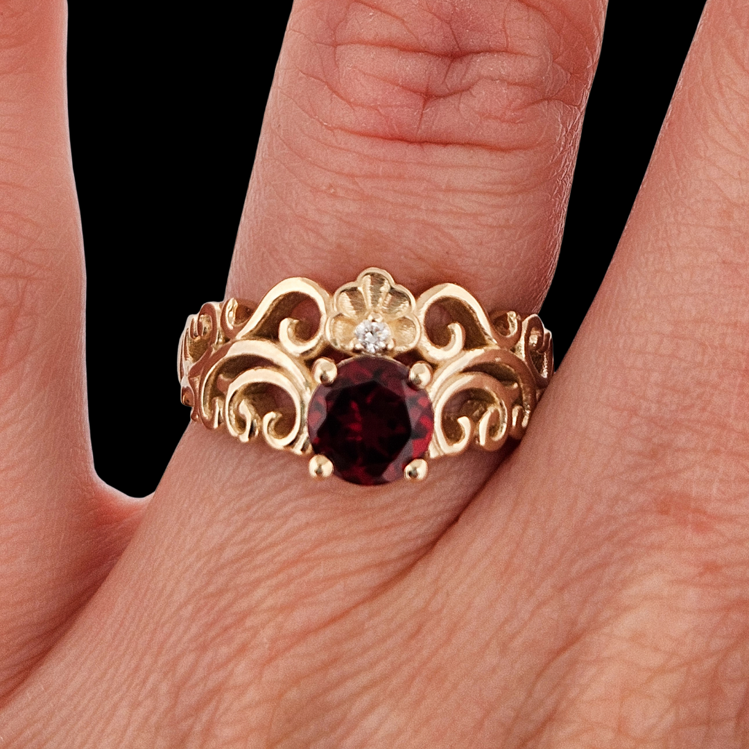 Collection of SheShell Ring - Garnet, Diamond and Gold - Inchoo Bijoux in a gallery layout