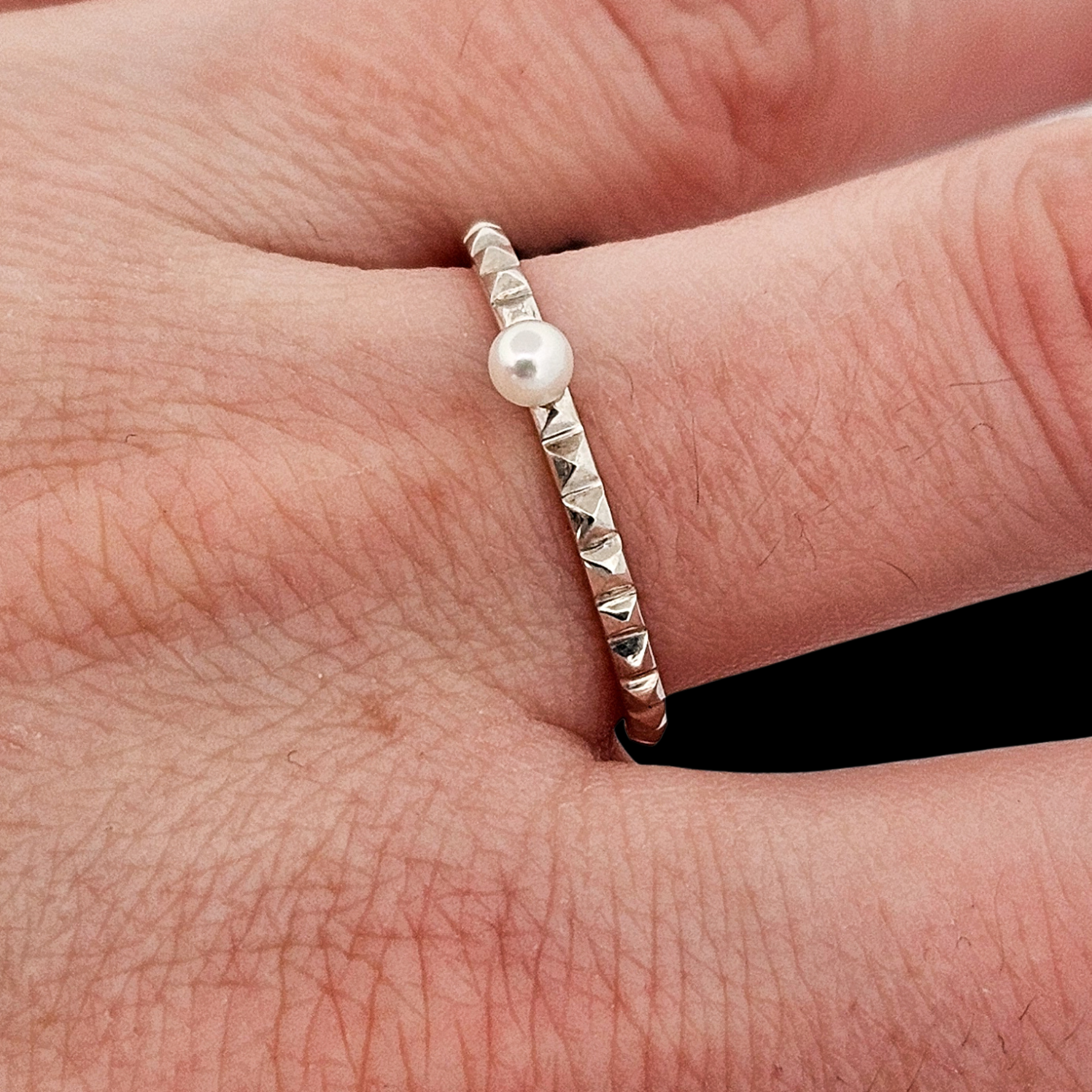 Collection of Thin Studded Pearl Ring Sterling Silver - Inchoo Bijoux in a gallery layout