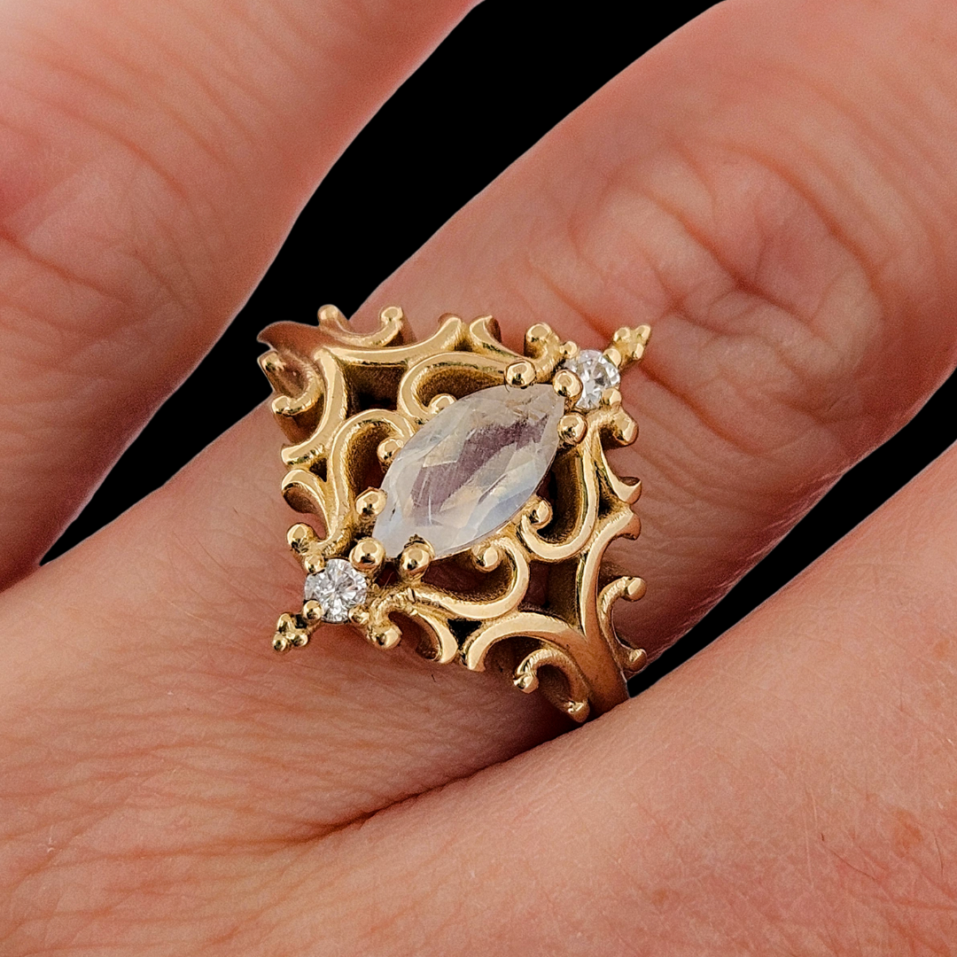 Collection of La Marquise Ring - Gold, Moonstone and Diamonds in a gallery layout