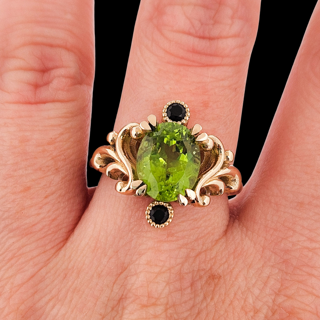 Collection of Baroque Dream Ring - Peridot & Black Diamond Ring in a gallery layout