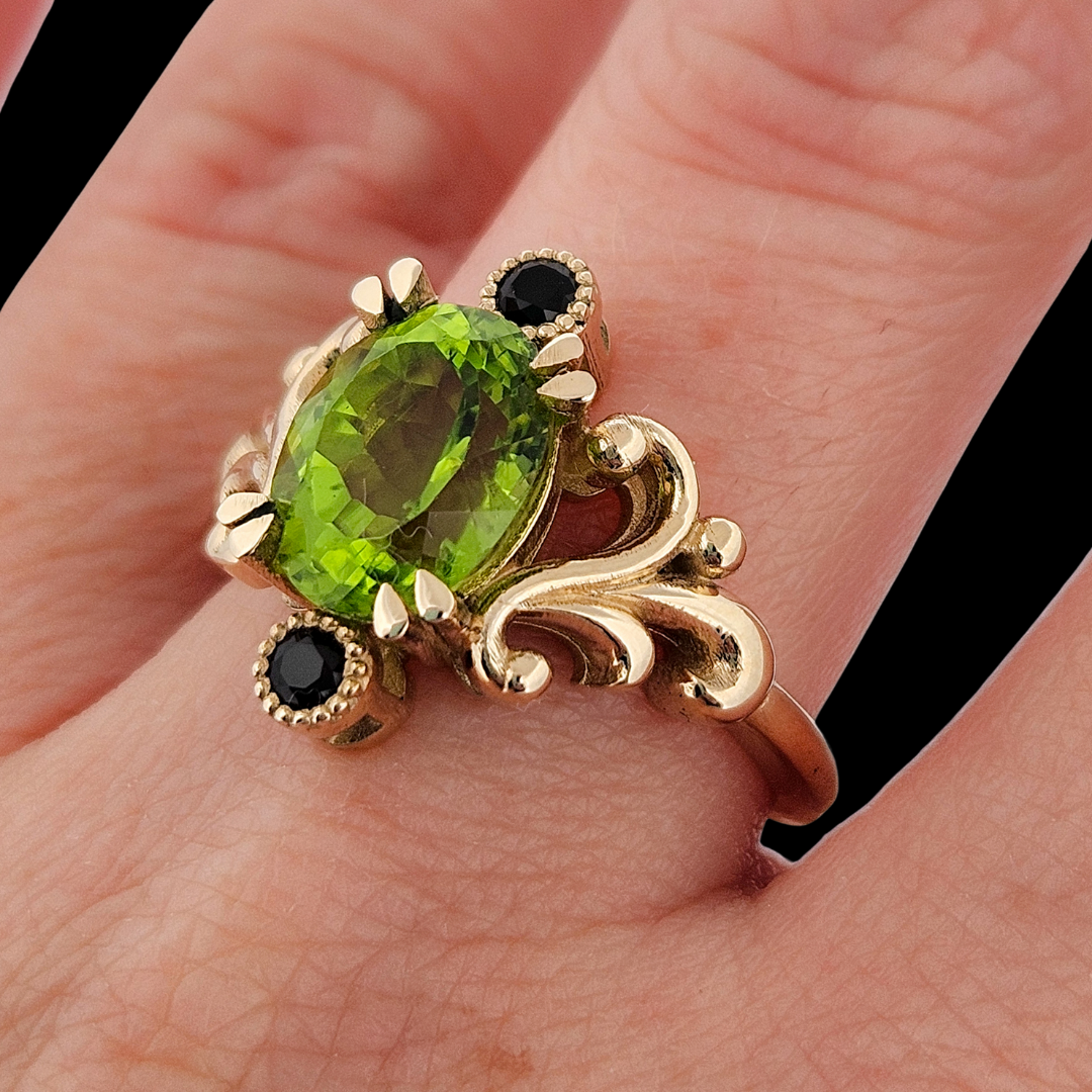 Collection of Baroque Dream Ring - Peridot & Black Diamond Ring in a gallery layout