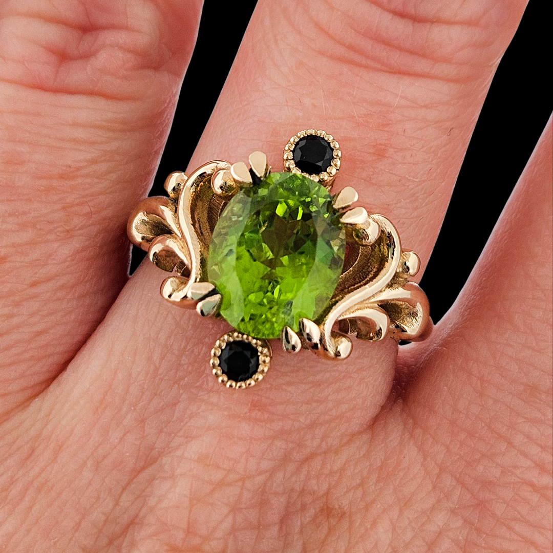 Collection of Baroque Dream Ring - Peridot & Black Diamond Ring in a gallery layout