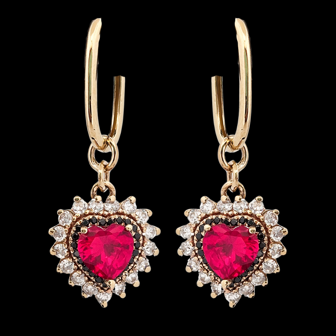 Collection of Immaculate Dangle Sacred Heart Earrings - Gold, Garnet and Diamonds in a gallery layout