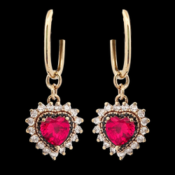 Collection of Immaculate Dangle Sacred Heart Earrings - Gold, Garnet and Diamonds in a gallery layout