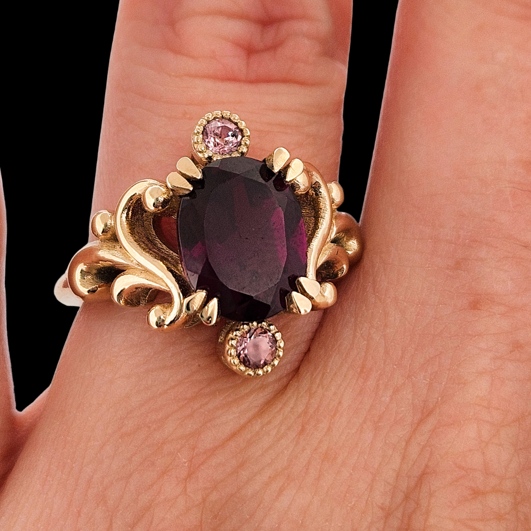 Collection of Baroque Dream Ring - Gold, Rhondolite Garnet & Color Change Gems in a gallery layout