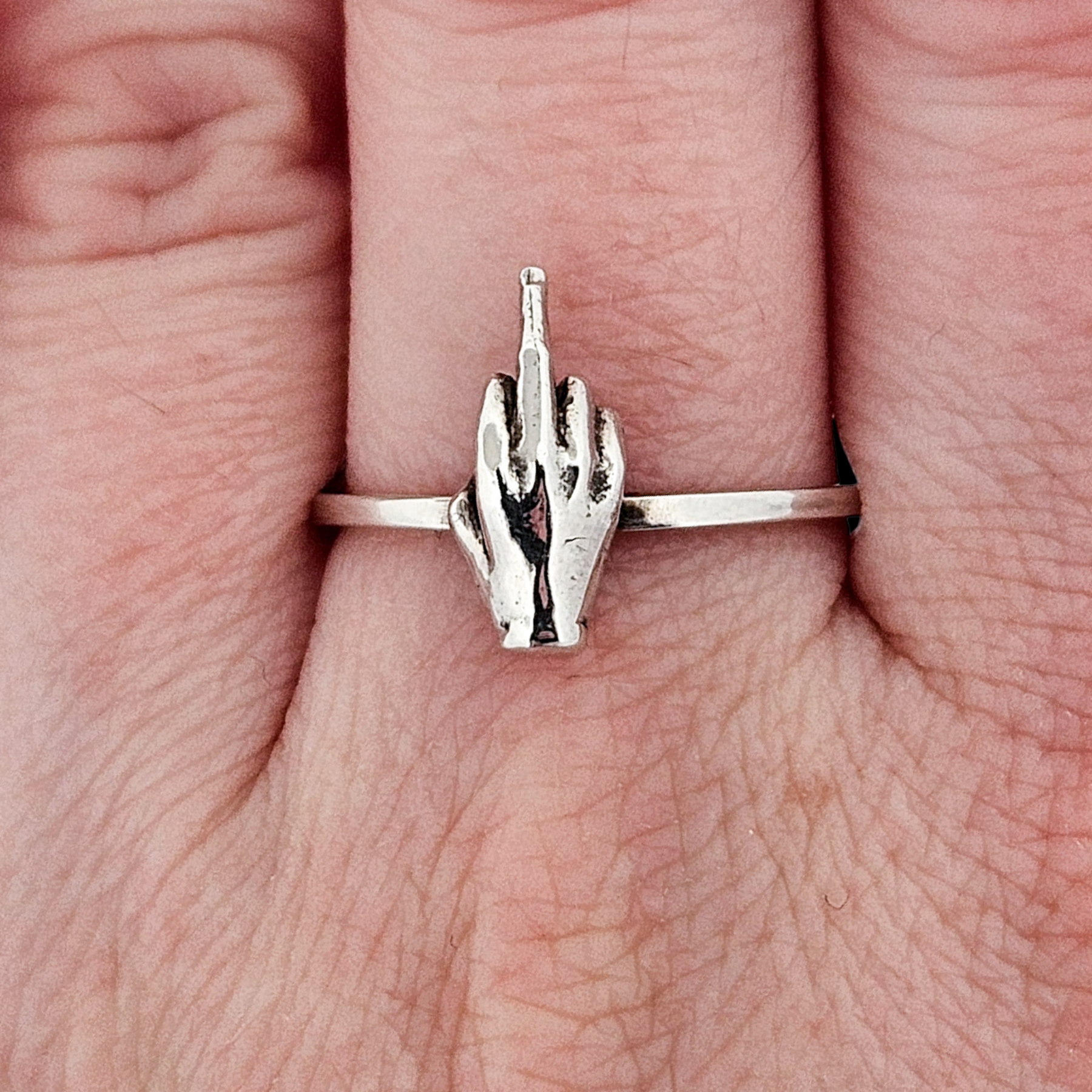 Collection of Fuck You Ring Middle Finger Sterling Silver - Inchoo Bijoux in a gallery layout