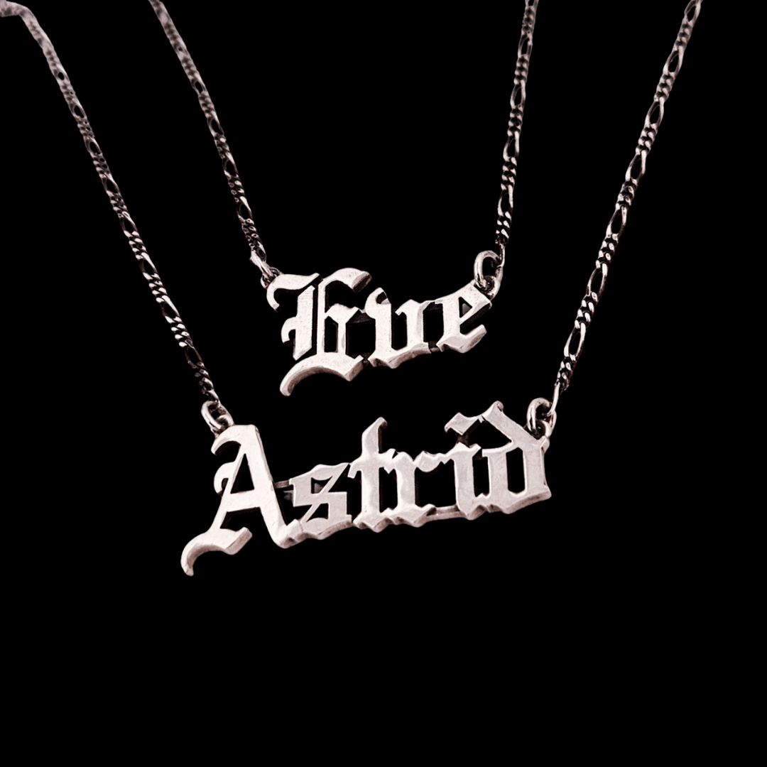 Collection of Gothic Letter Name Plate Necklace and Chain - Inchoo Bijoux in a gallery layout
