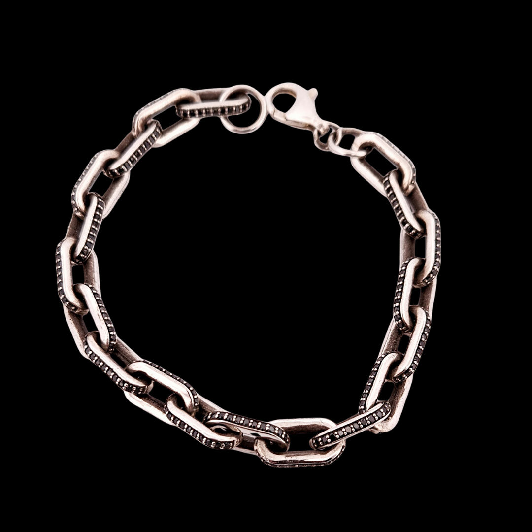 Collection of Black Gemstone Set Link Sterling Silver Bracelet in a gallery layout