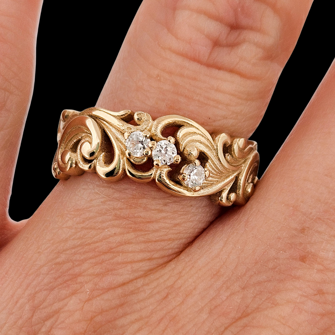 Collection of Delicate Rococo Ring Band - Gold and Diamonds in a gallery layout