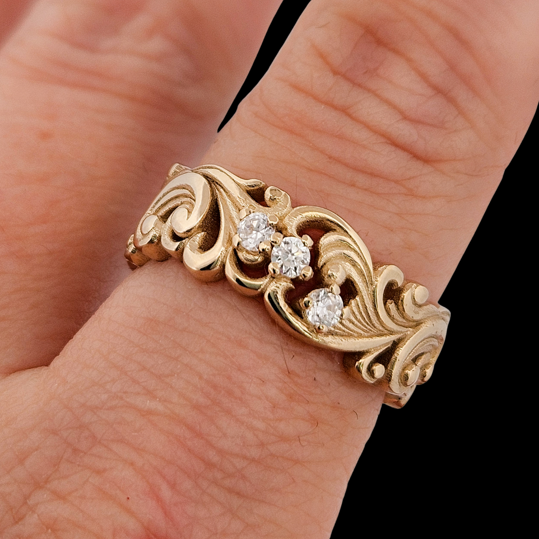 Collection of Delicate Rococo Ring Band - Gold and Diamonds in a gallery layout