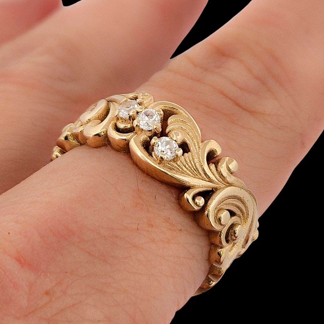 Collection of Delicate Rococo Ring Band - Gold and Diamonds in a gallery layout