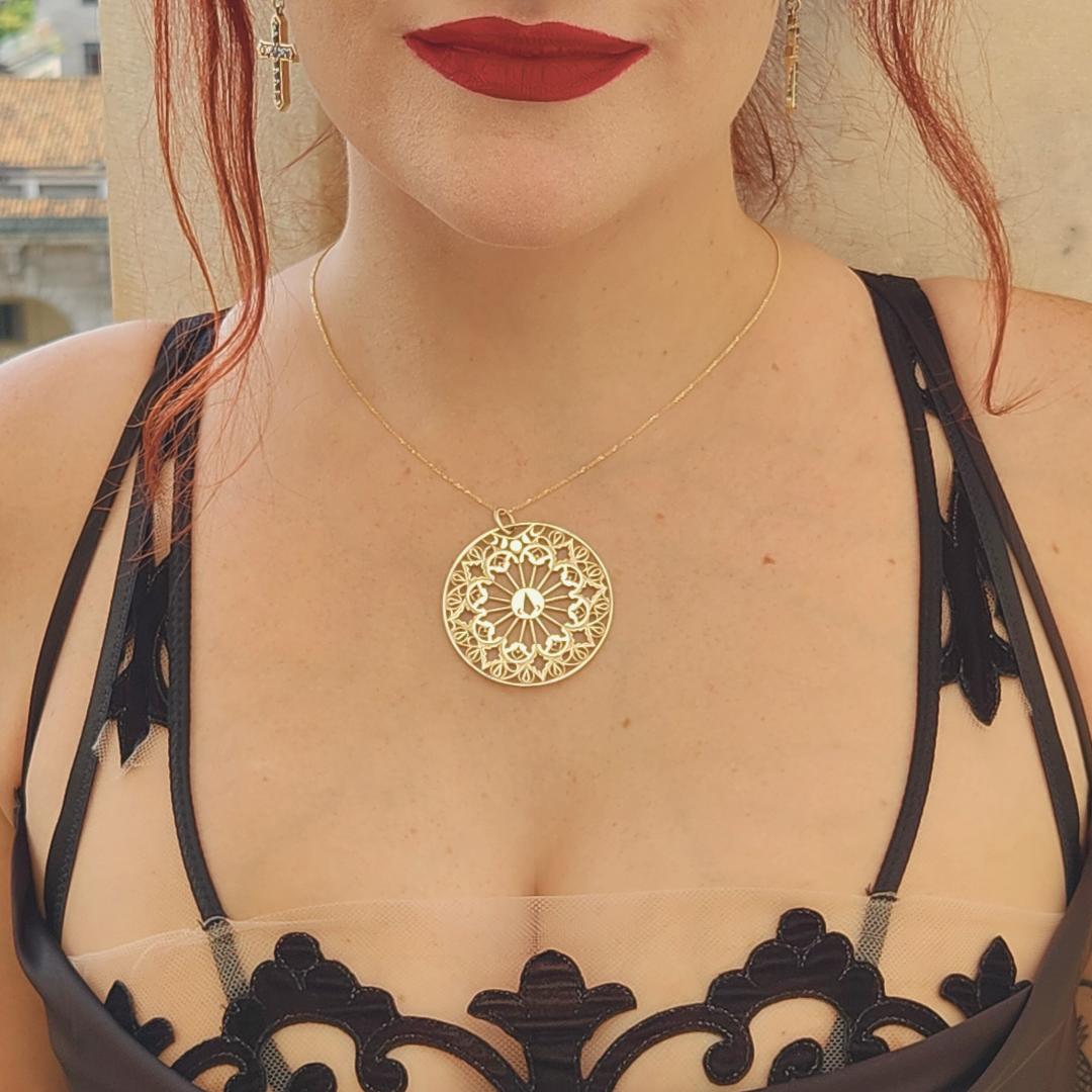 Collection of Stained Glass Moon Cathedral Disc Pendant & Chain in a gallery layout