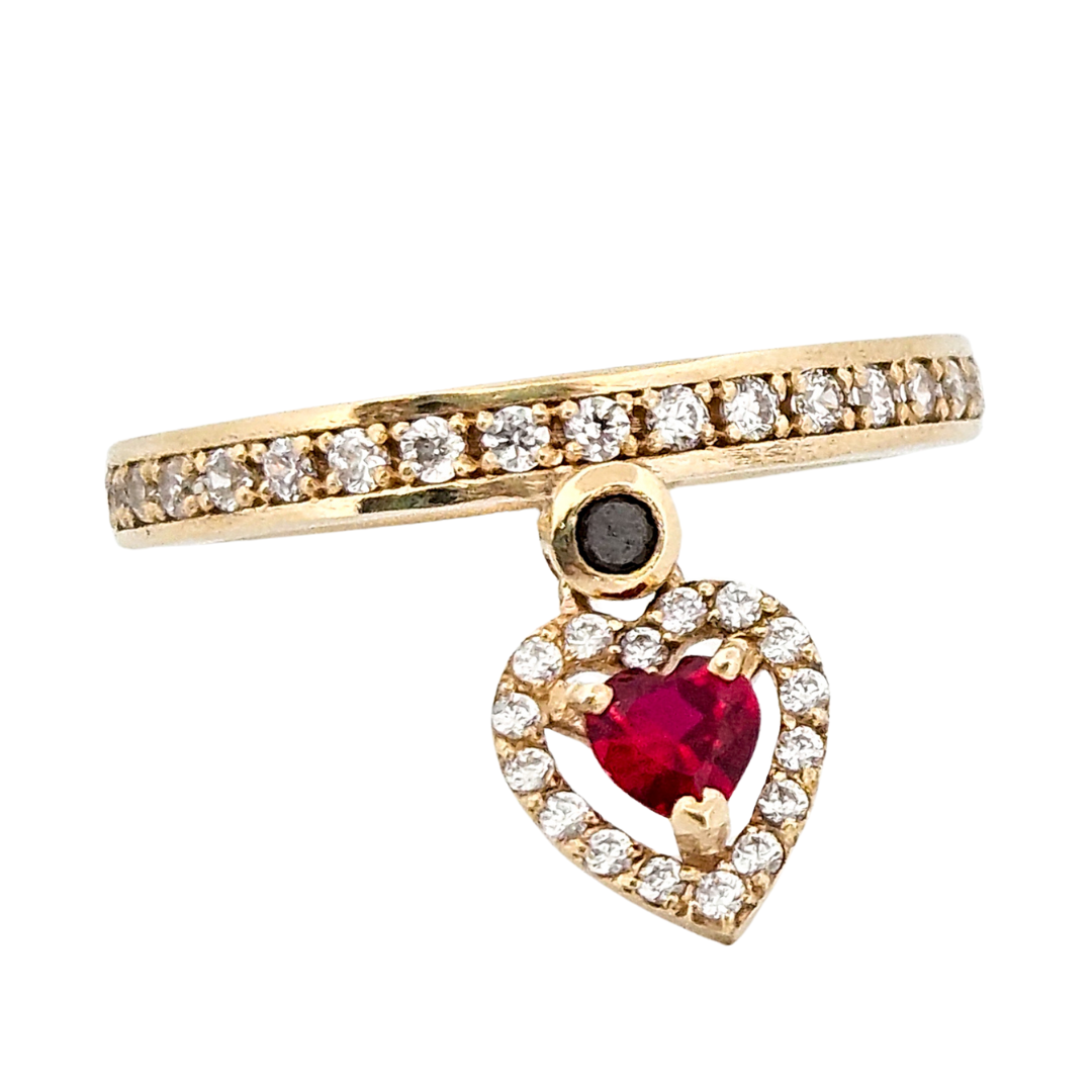Collection of Locked and Loved Dangling Heart Eternity Ring - Ruby, Diamonds and Gold in a gallery layout
