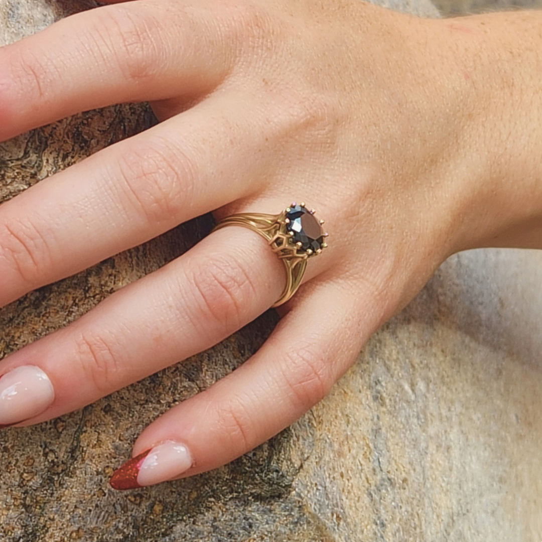 Collection of Veneration - Gold and Black Diamond Ring in a gallery layout