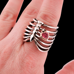 Rib Cage Ring Sterling Silver Ruby Heart in Gold – Inchoo Bijoux
