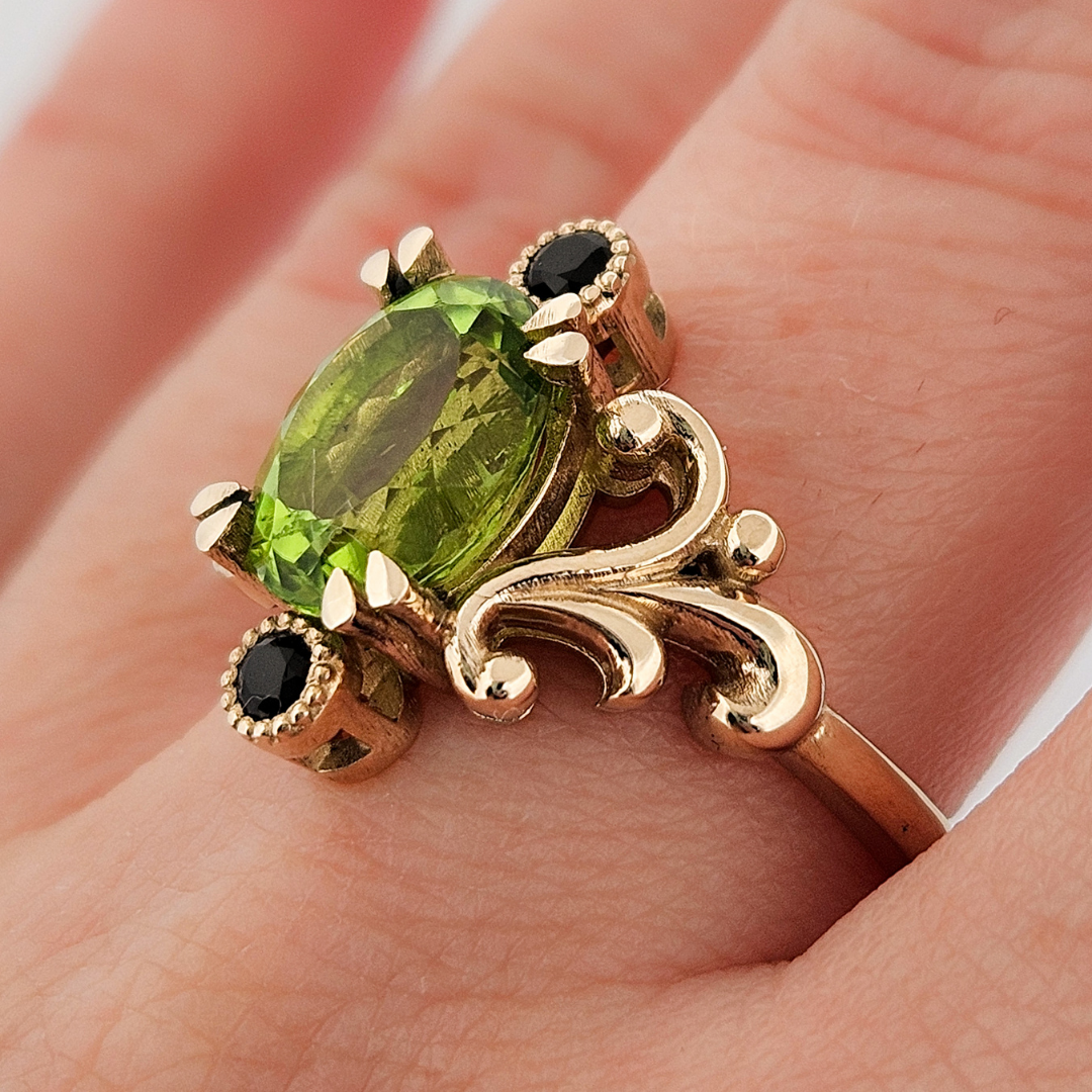 Collection of Baroque Dream Ring - Peridot & Black Diamond Ring in a gallery layout