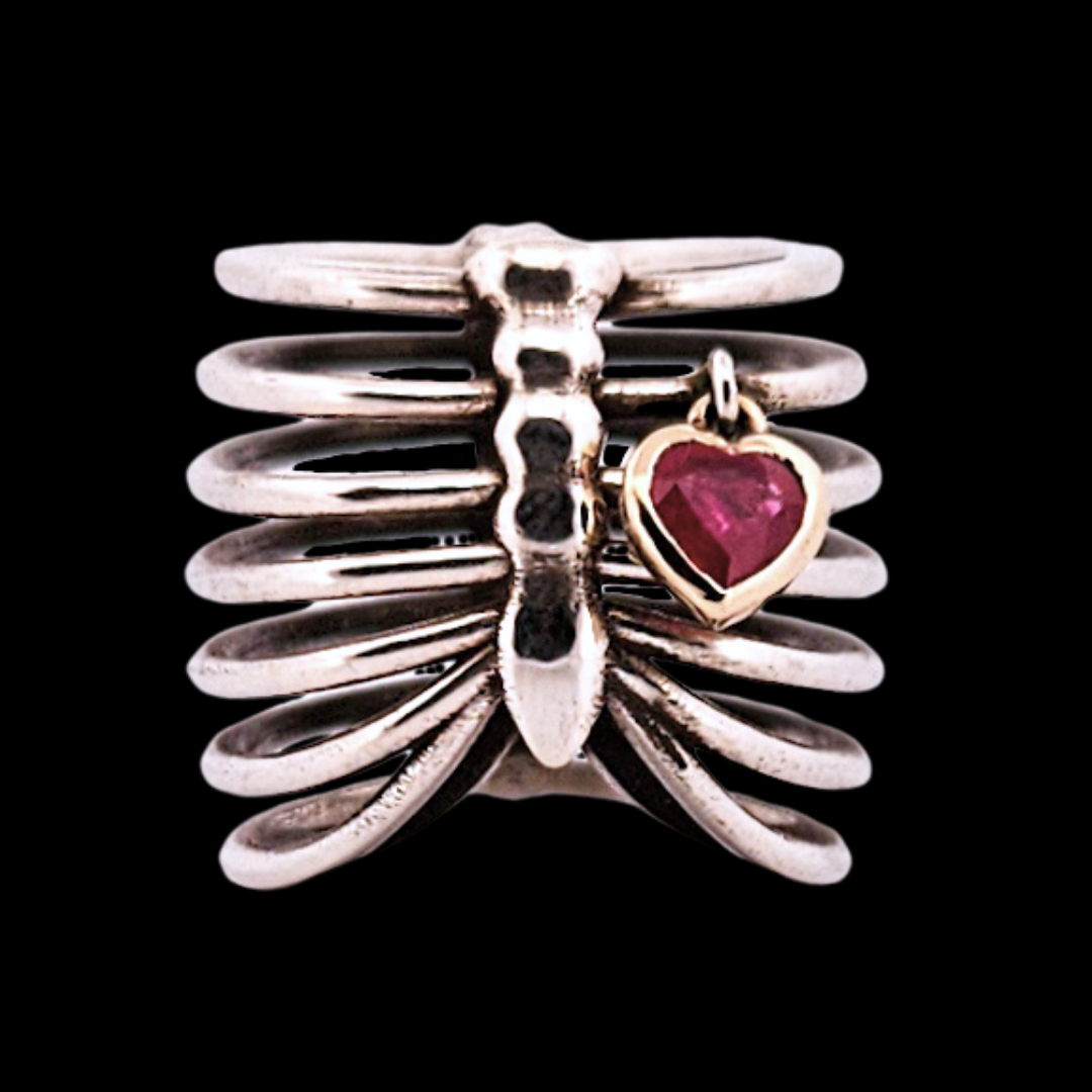 Rib Cage Ring Sterling Silver Ruby Heart in Gold – Inchoo Bijoux