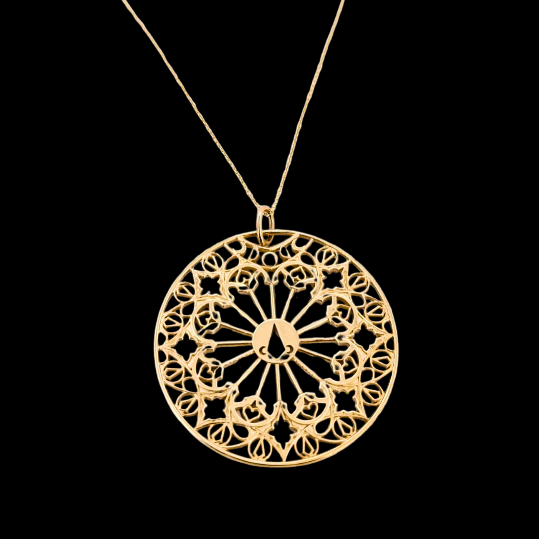 Collection of Stained Glass Moon Cathedral Disc Pendant & Chain in a gallery layout