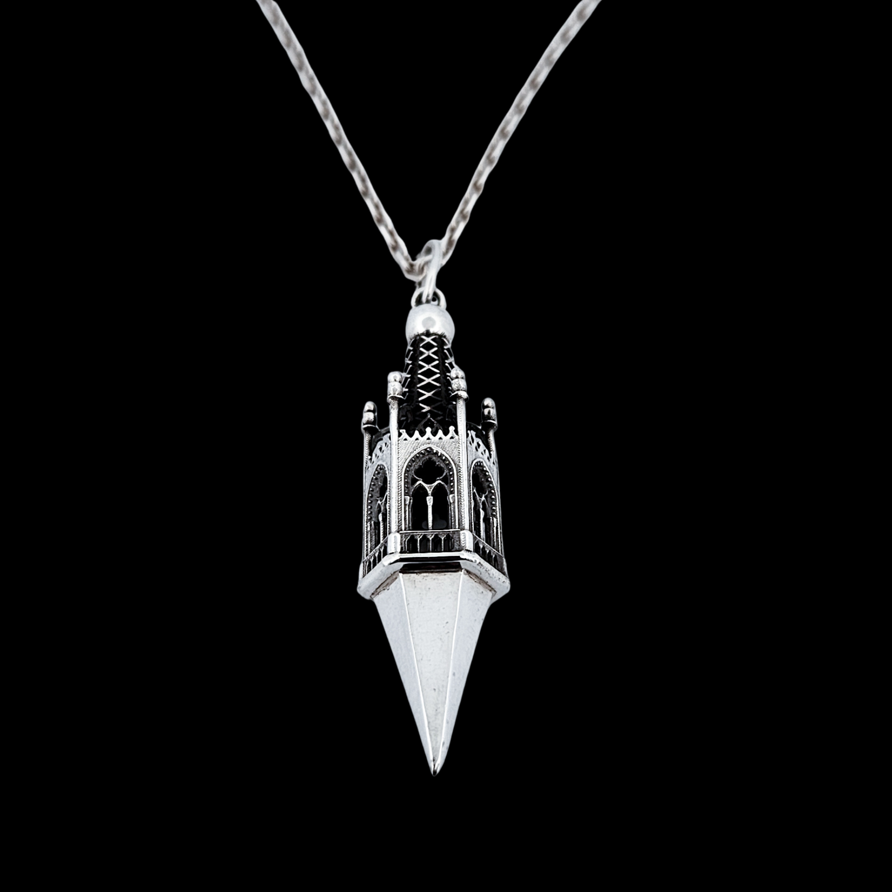 Collection of Gothic Tower Pyramid Pendant Necklace Sterling Silver - Inchoo Bijoux in a gallery layout
