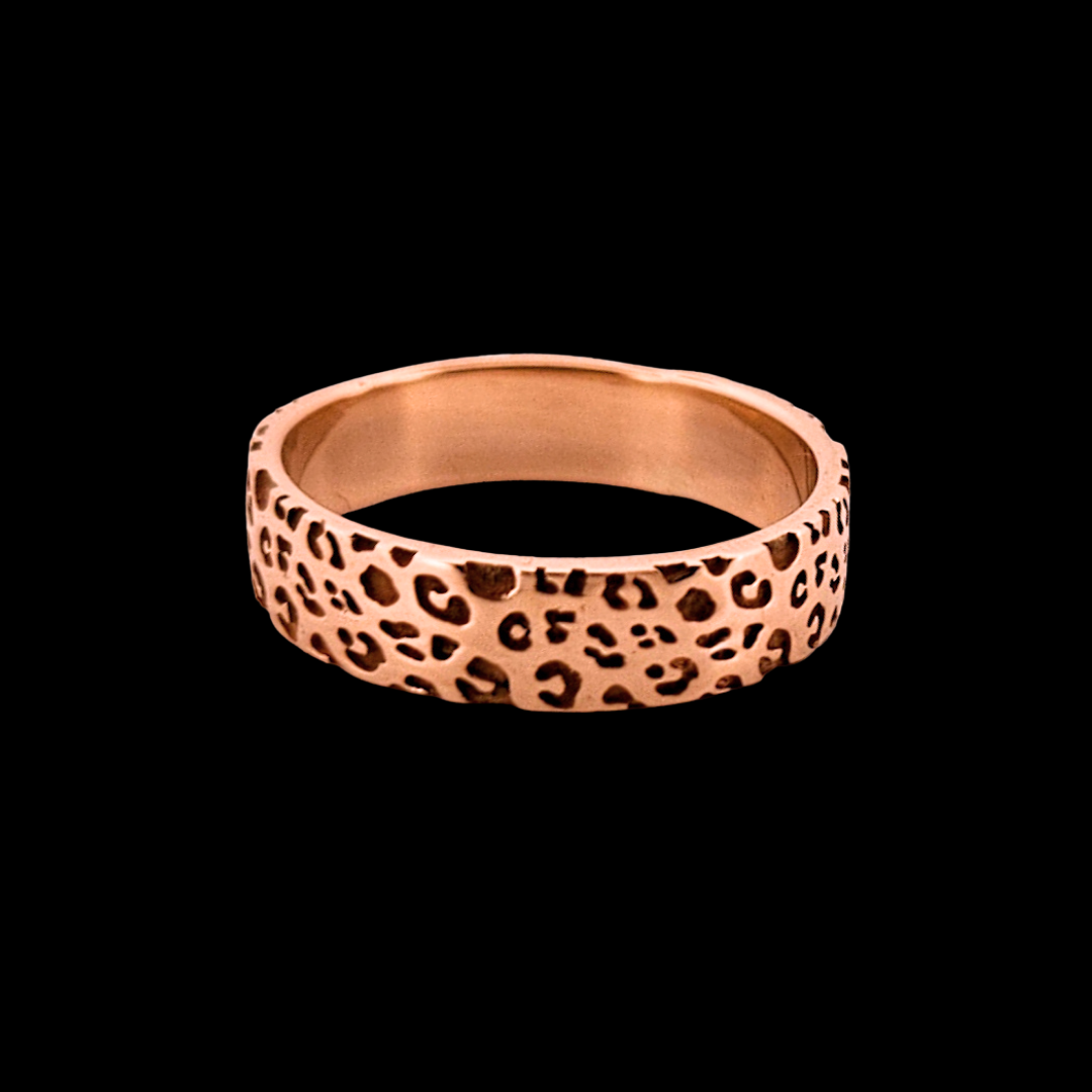 Collection of 6mm Wide Leopard Print Ring Band - Gold Options in a gallery layout