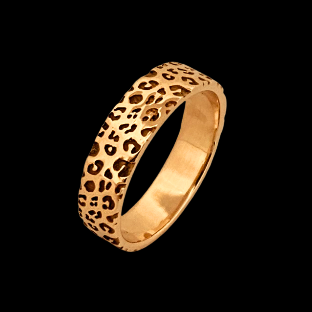 Collection of 6mm Wide Leopard Print Ring Band - Gold Options in a gallery layout