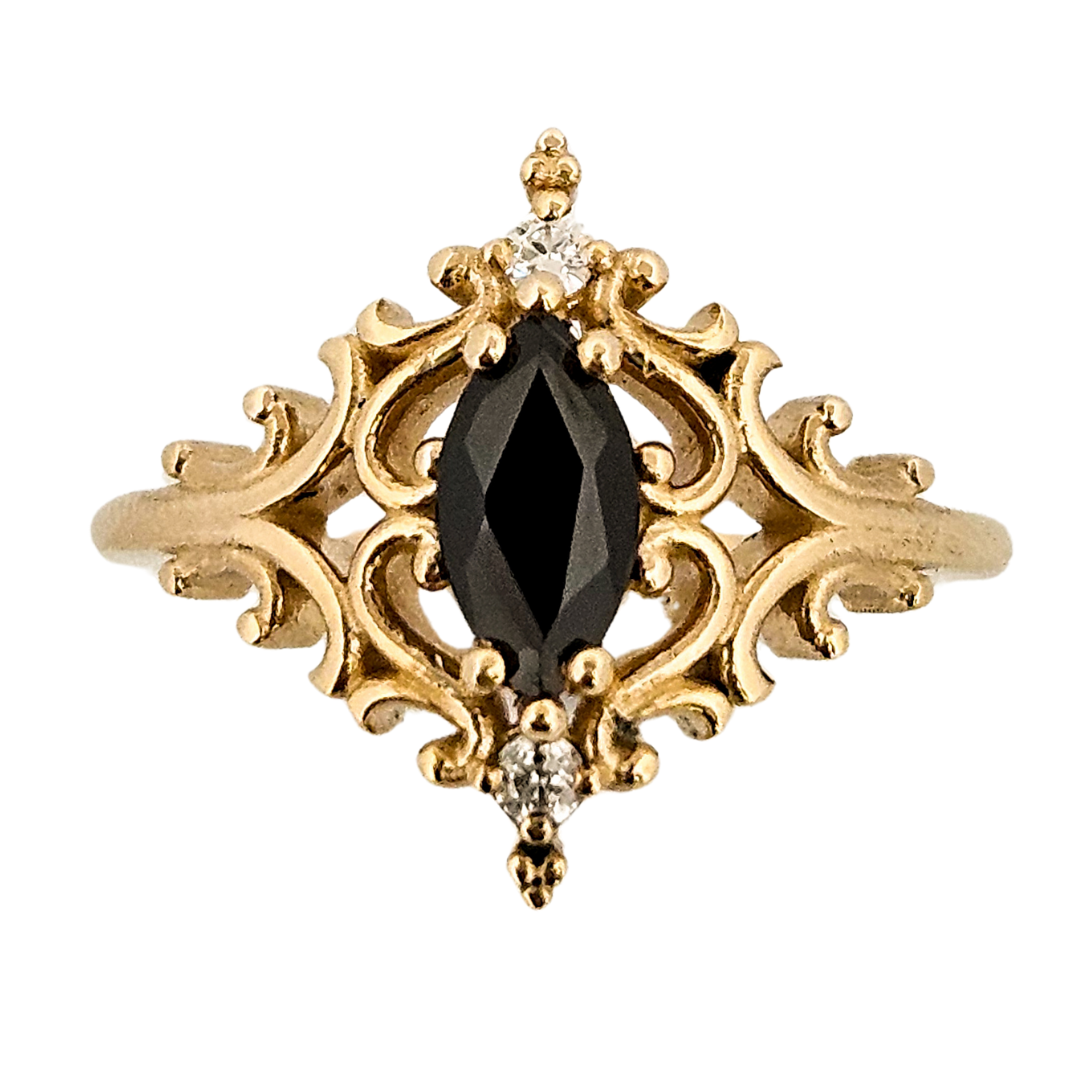 Collection of La Marquise Ring - Gold, Black Onyx and Diamonds in a gallery layout