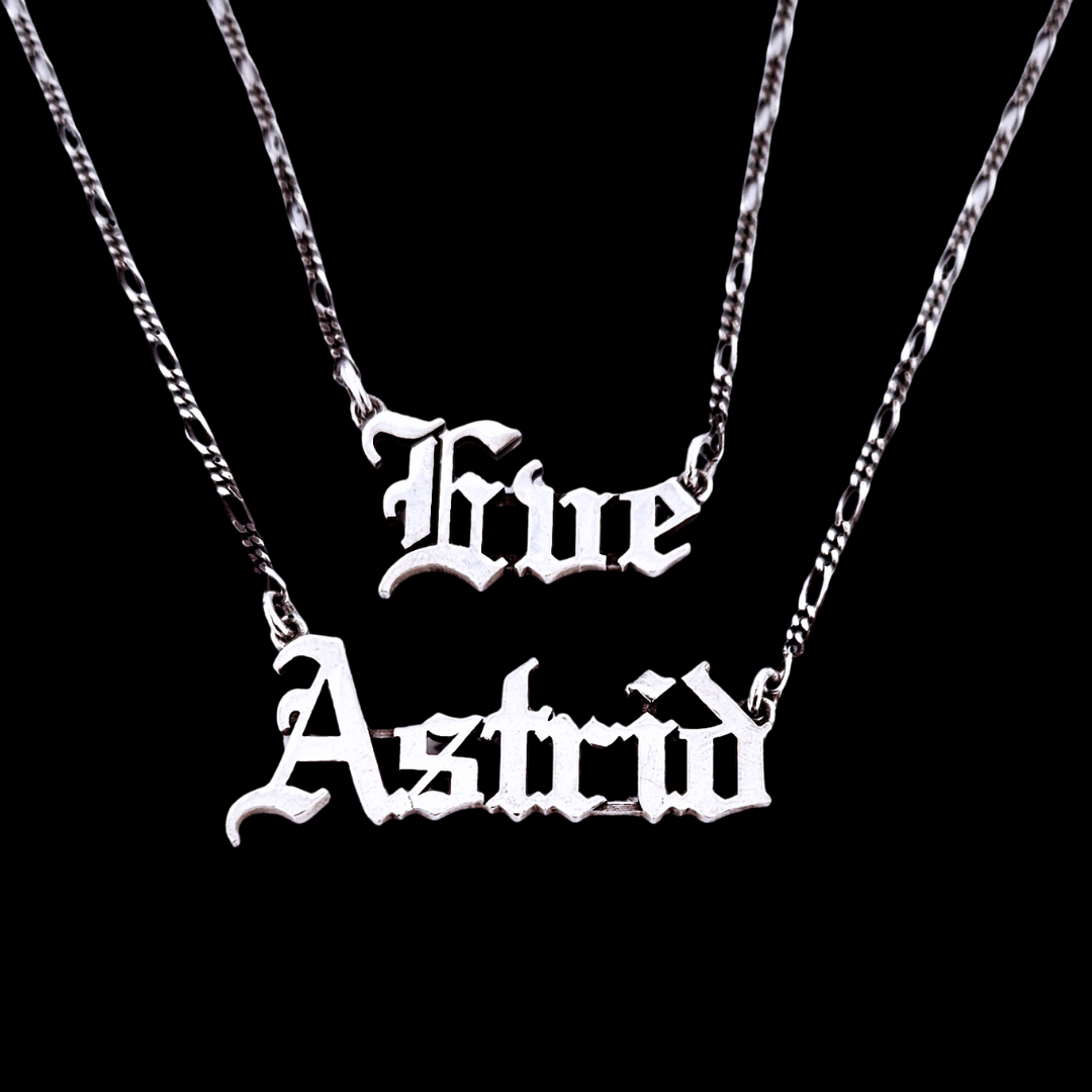 Collection of Gothic Letter Name Plate Necklace and Chain - Inchoo Bijoux in a gallery layout