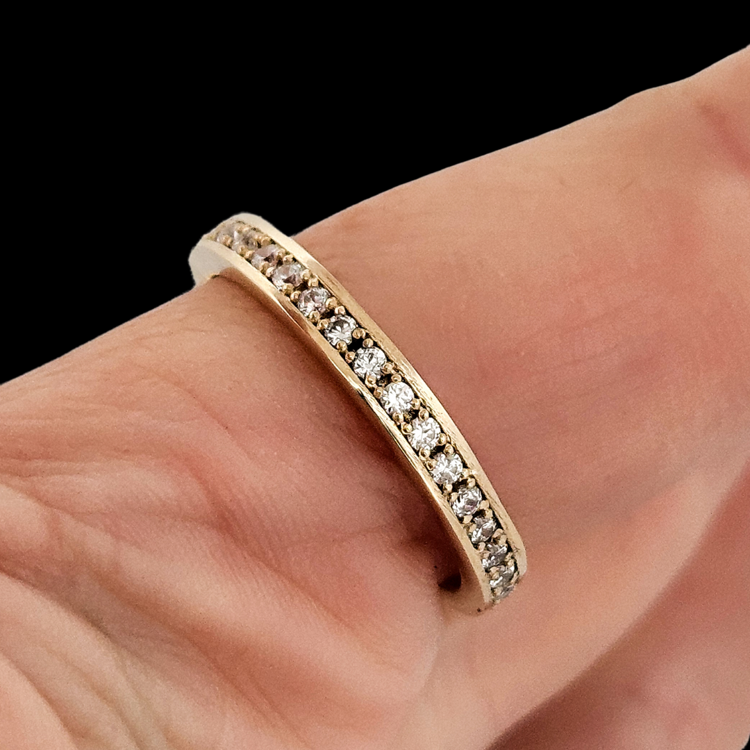 Collection of Locked and Loved Dangling Heart Eternity Ring - Ruby, Diamonds and Gold in a gallery layout