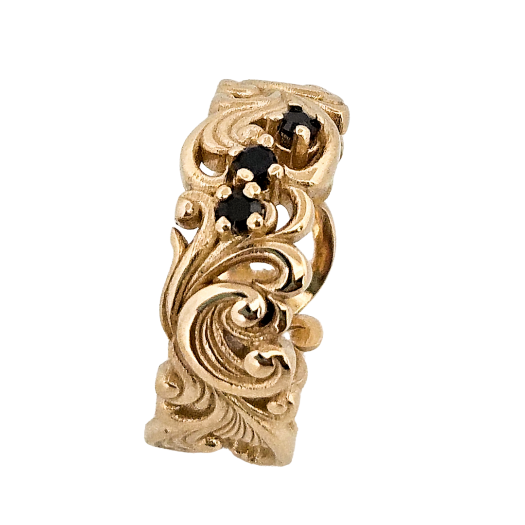 Collection of Delicate Rococo Ring Band - Gold and Black Diamonds in a gallery layout