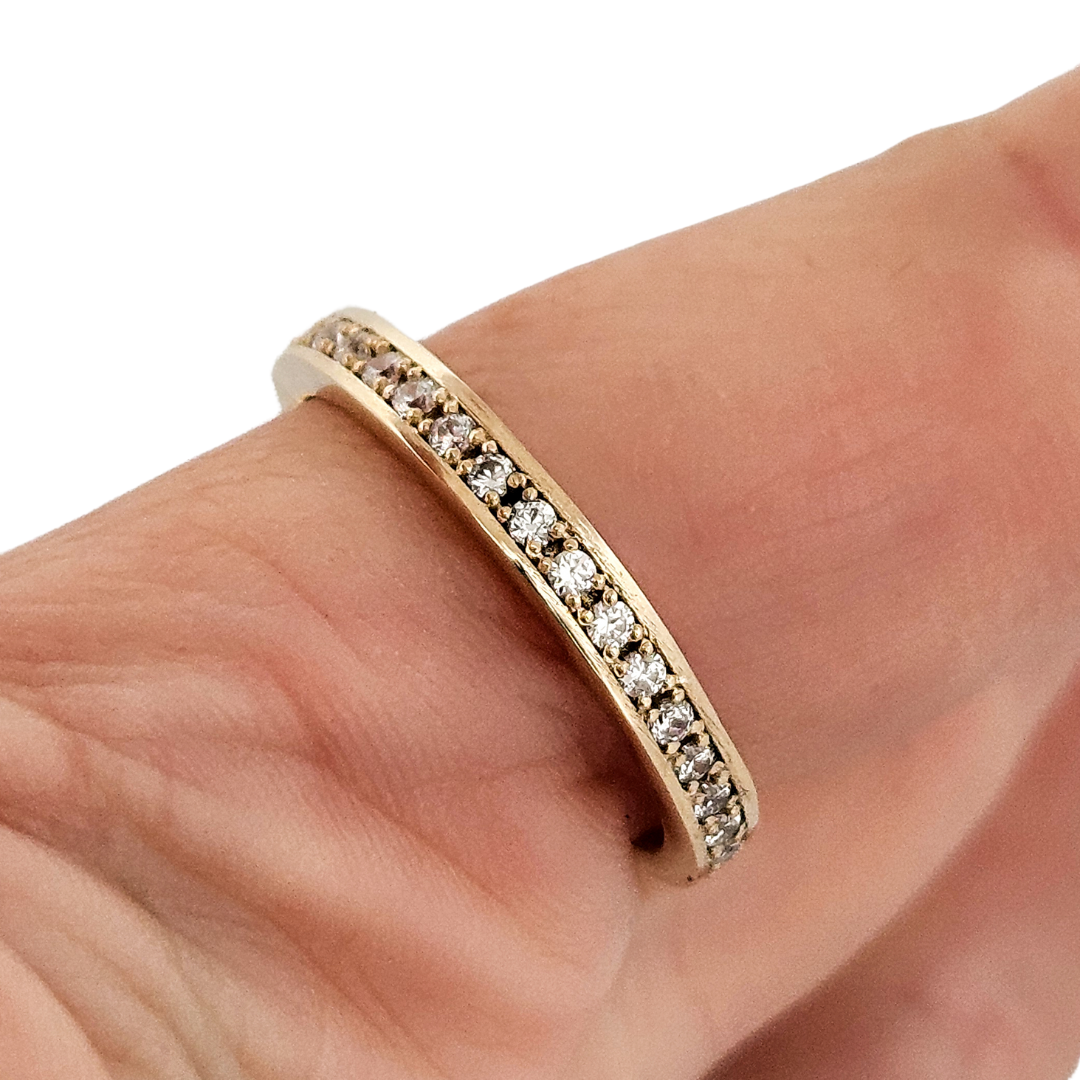Collection of Locked and Loved Dangling Heart Eternity Ring - Ruby, Diamonds and Gold in a gallery layout