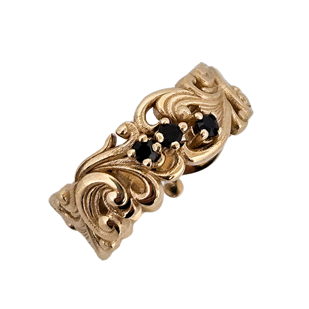 Collection of Delicate Rococo Ring Band - Gold and Black Diamonds in a gallery layout