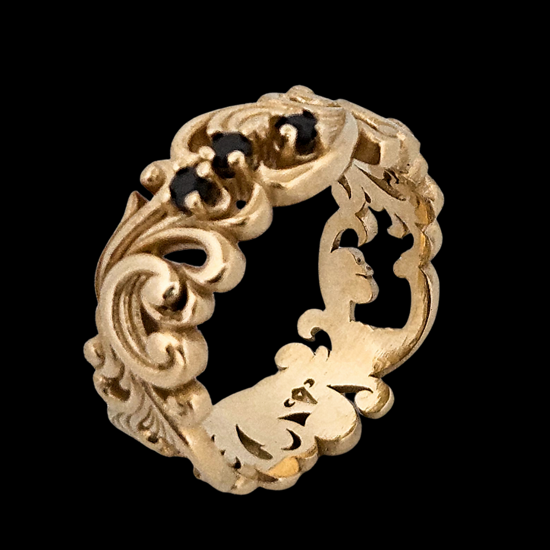 Collection of Delicate Rococo Ring Band - Gold and Black Diamonds in a gallery layout