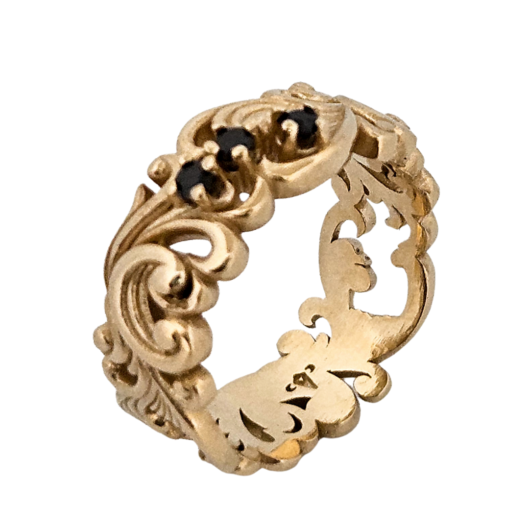 Collection of Delicate Rococo Ring Band - Gold and Black Diamonds in a gallery layout