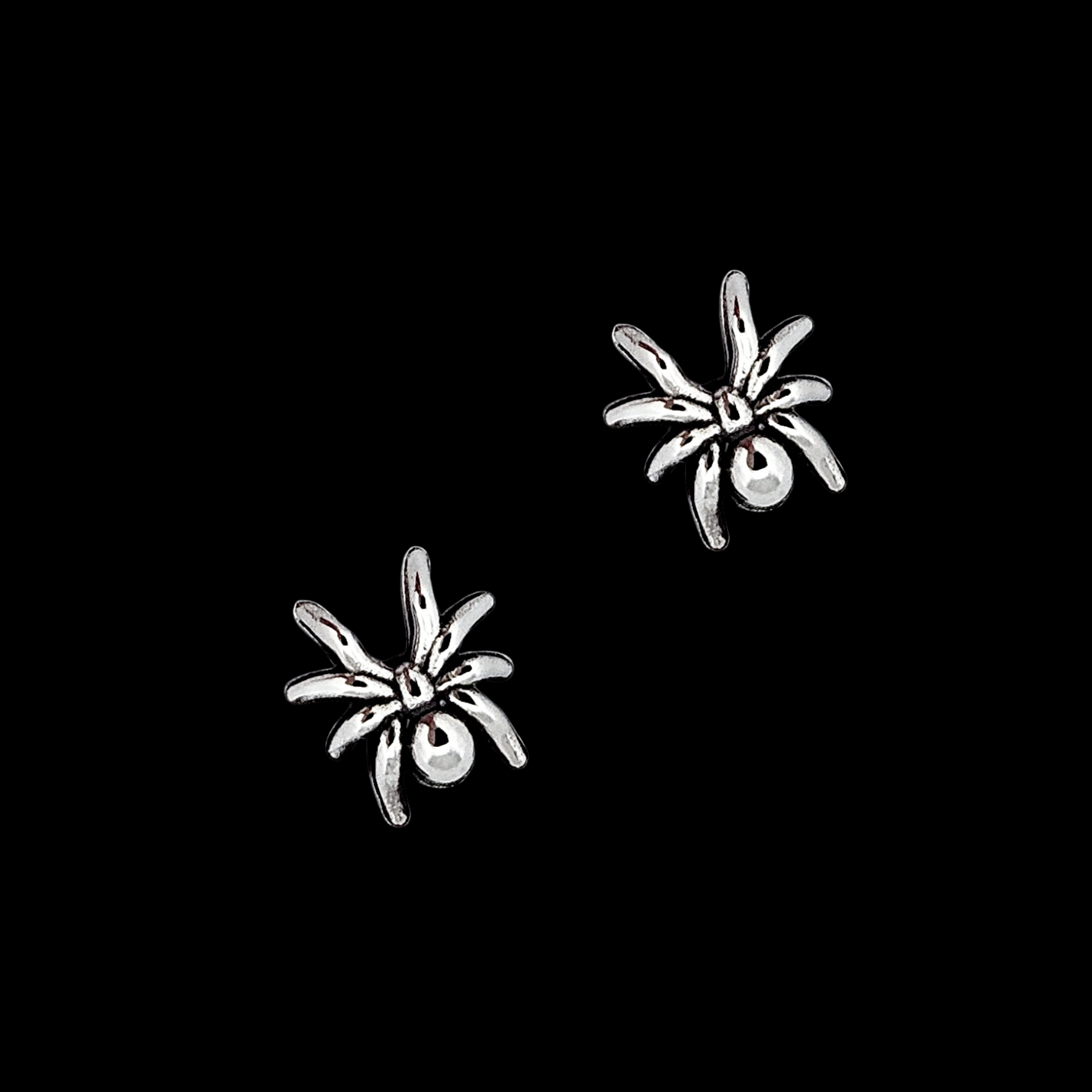Collection of Medium Spider Stud Earrings Sterling Silver in a gallery layout