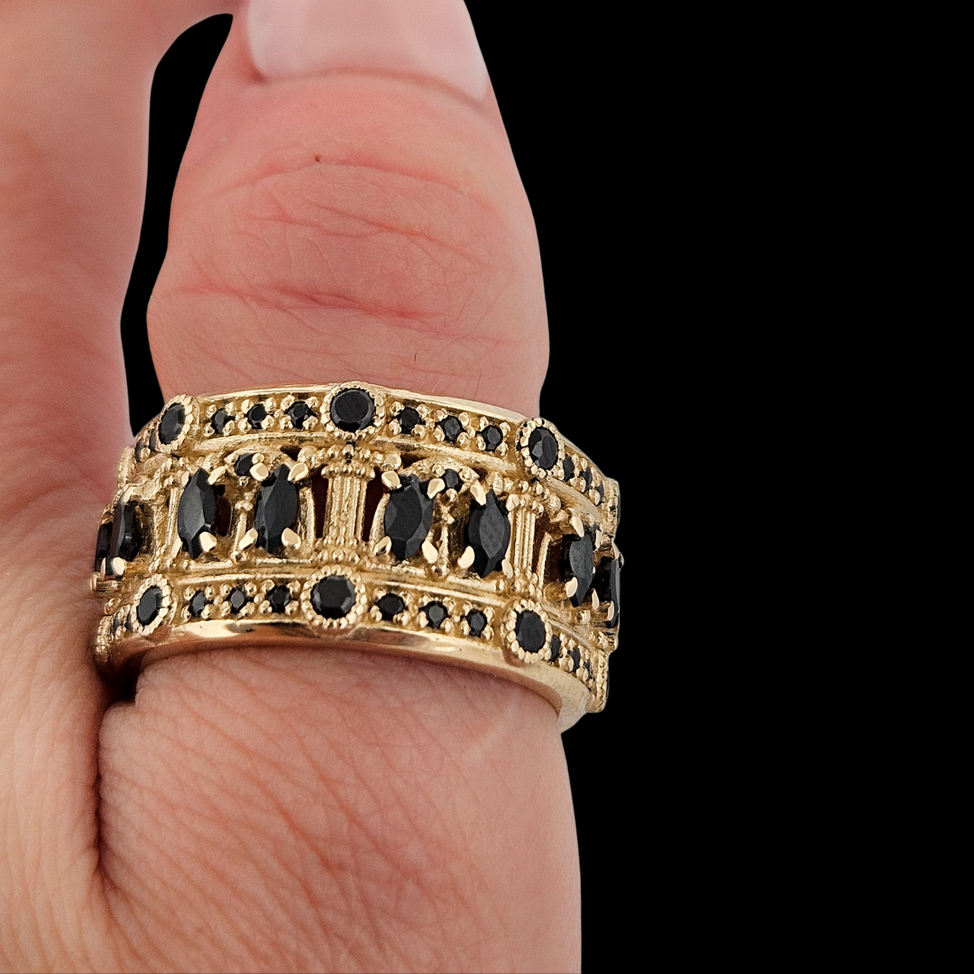 Collection of Worship Me Ring Band - Gold and Black Diamonds in a gallery layout