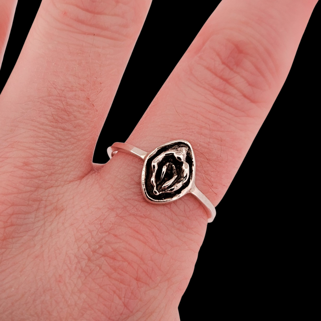 Collection of Small Cute Vulva Ring Sterling Silver in a gallery layout