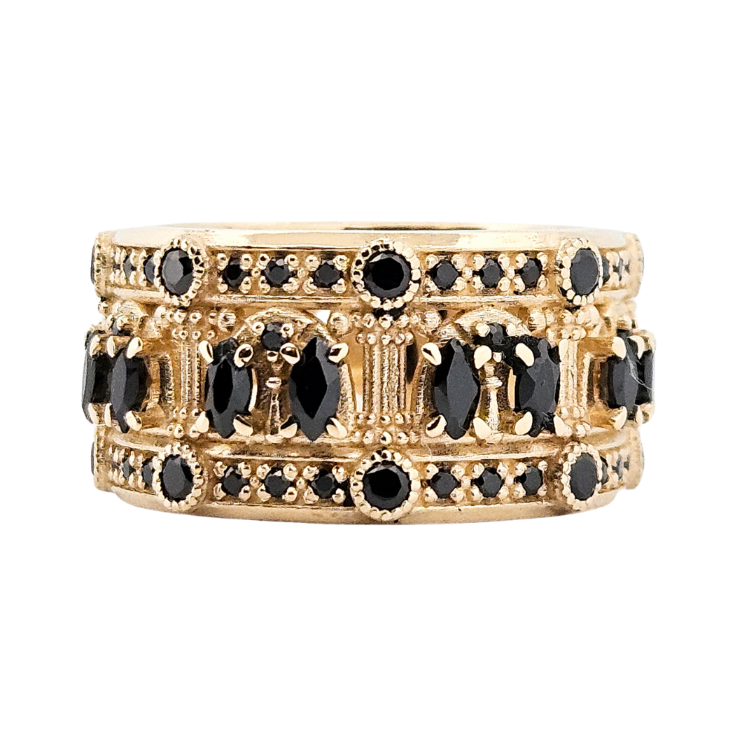 Collection of Worship Me Ring Band - Gold and Black Diamonds in a gallery layout
