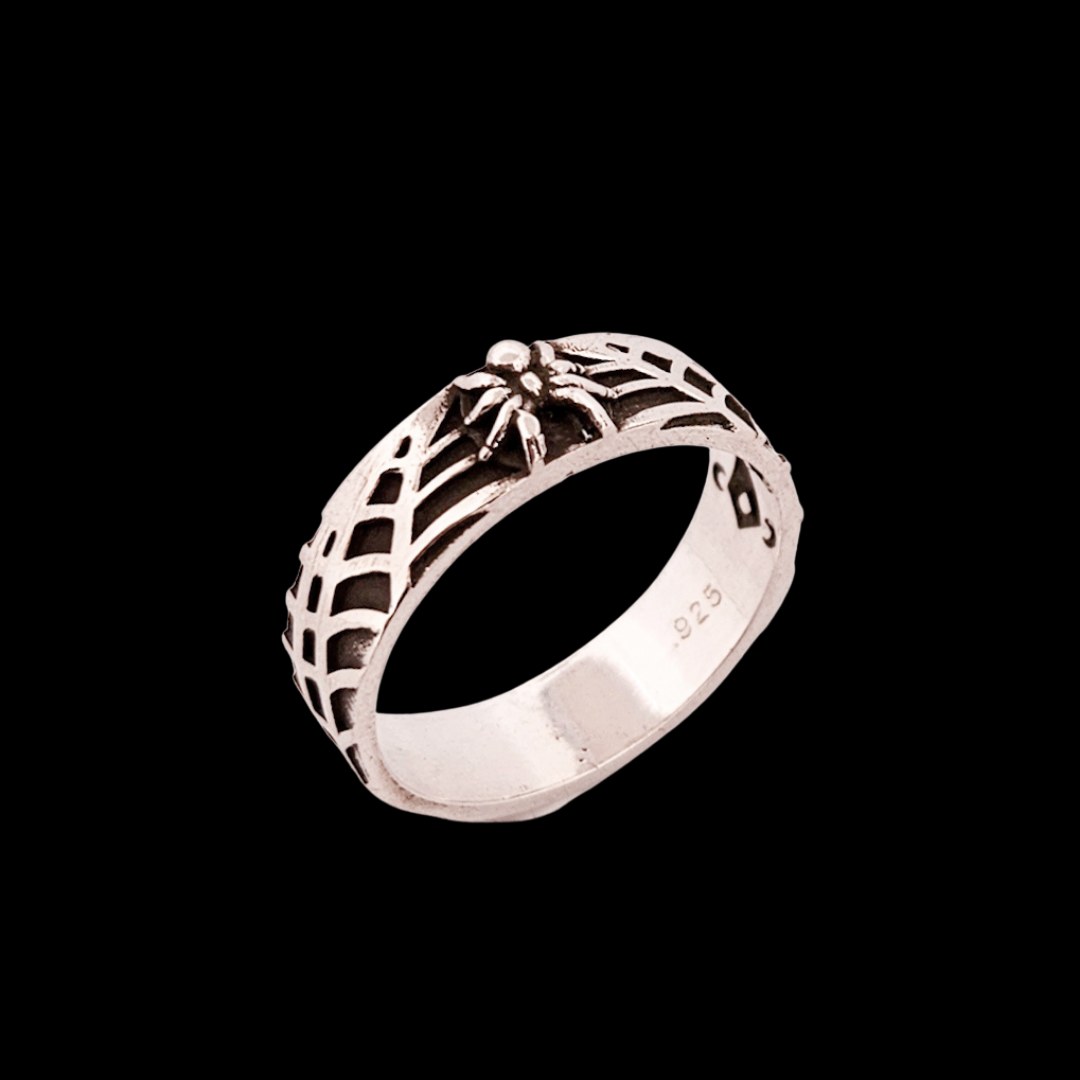 Collection of Silver Spider and Web Ring Band in a gallery layout