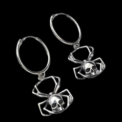 Collection of Skull Spider Hoops in Silver in a gallery layout