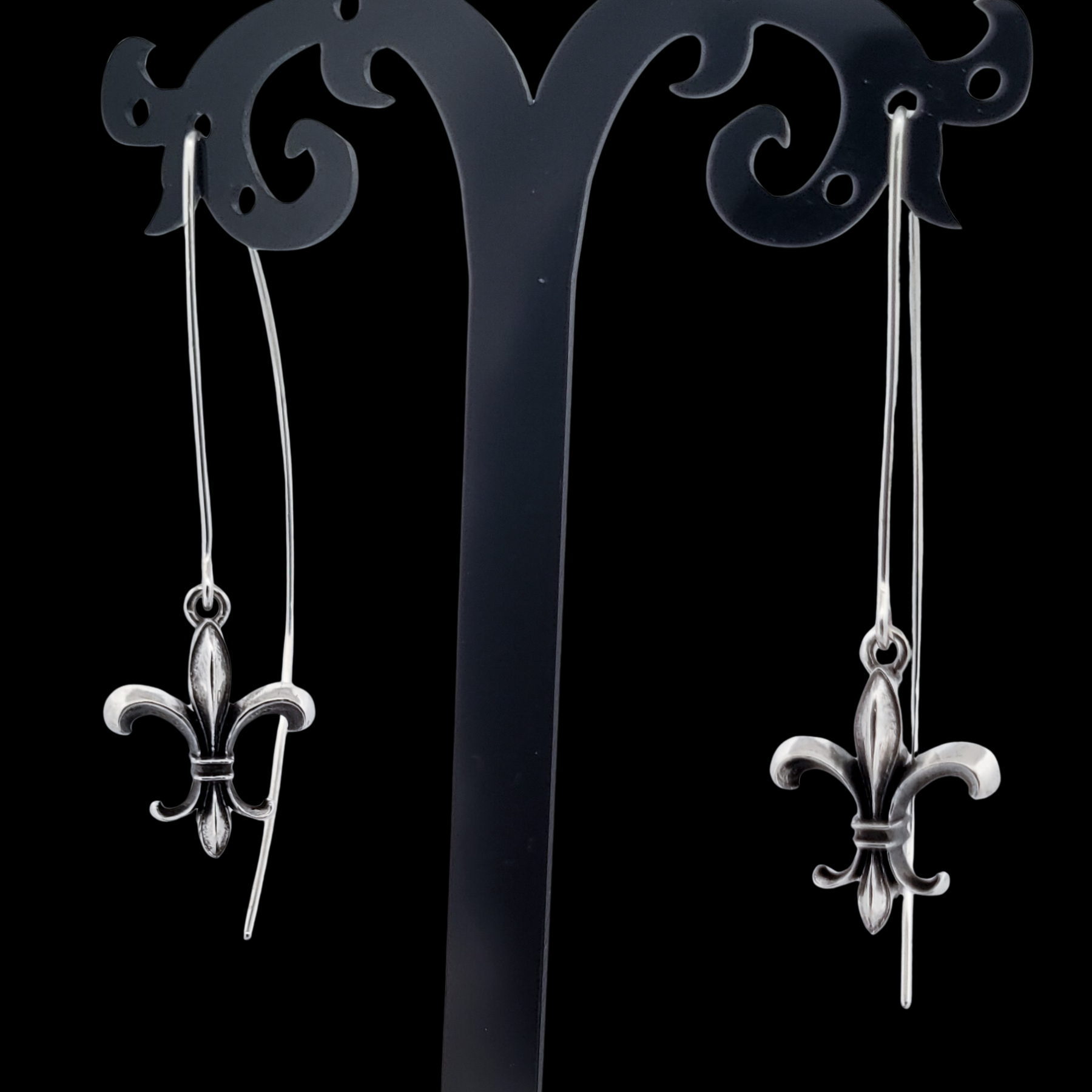 Collection of Fleur de Lys Dangle Earrings Sterling Silver in a gallery layout