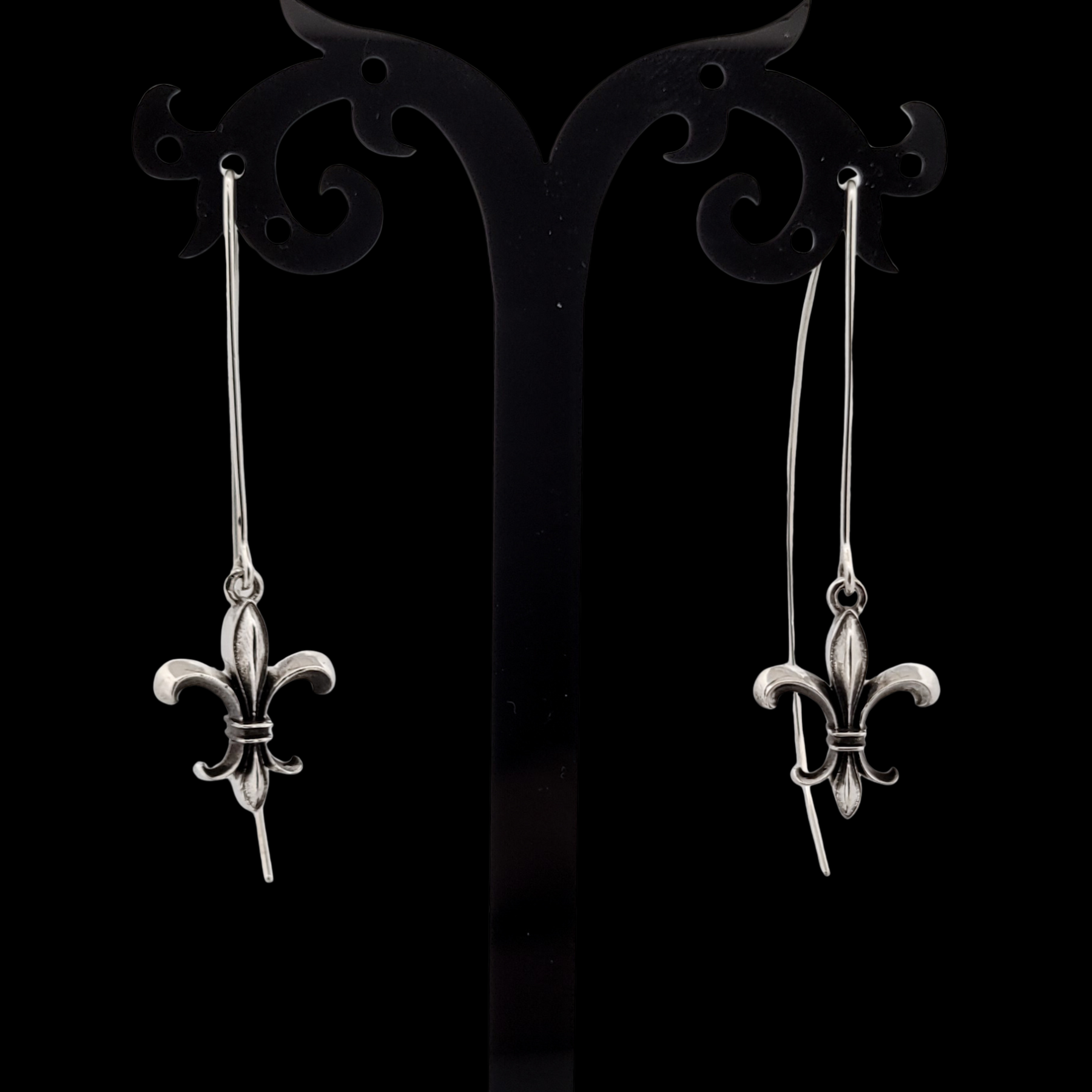 Collection of Fleur de Lys Dangle Earrings Sterling Silver in a gallery layout