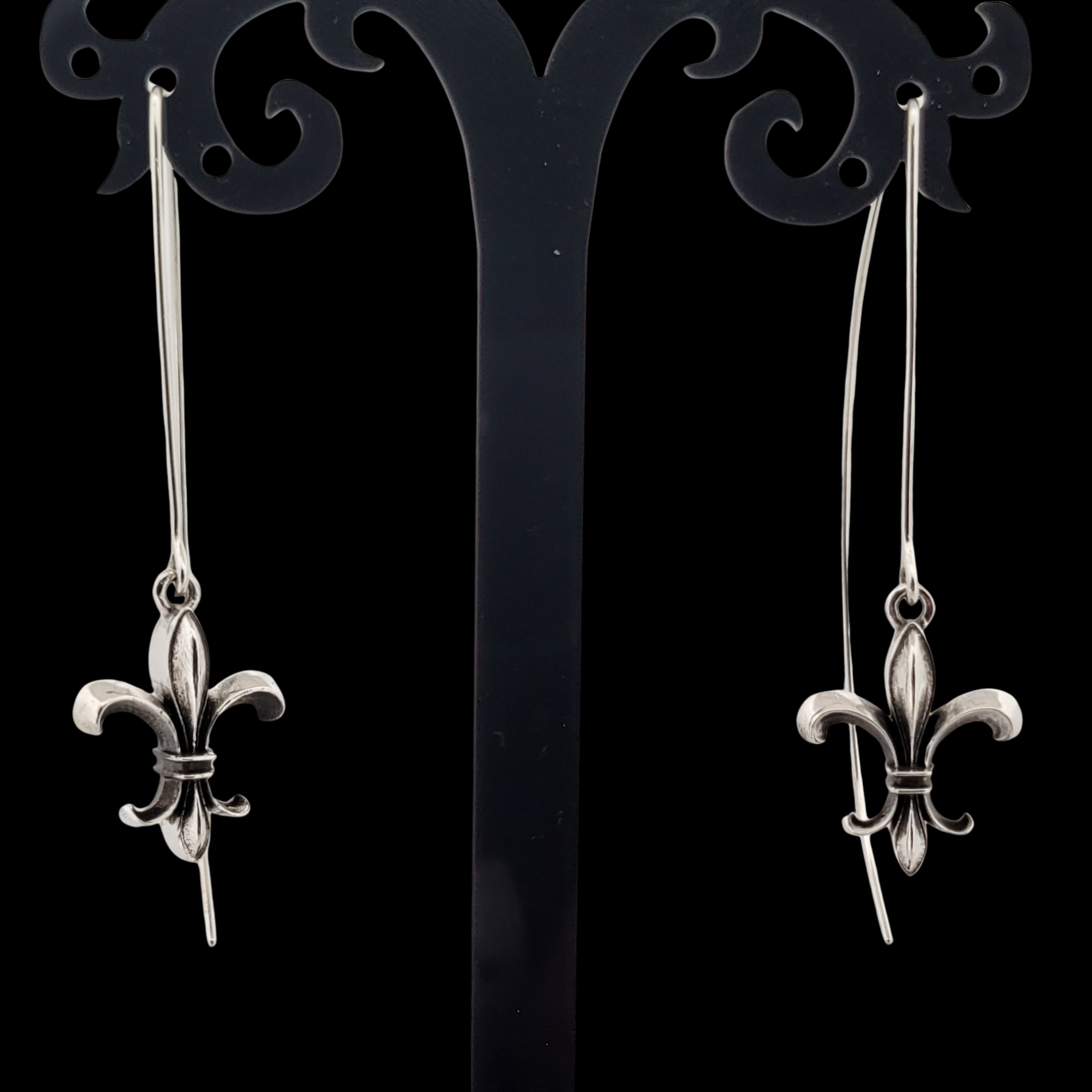 Collection of Fleur de Lys Dangle Earrings Sterling Silver in a gallery layout