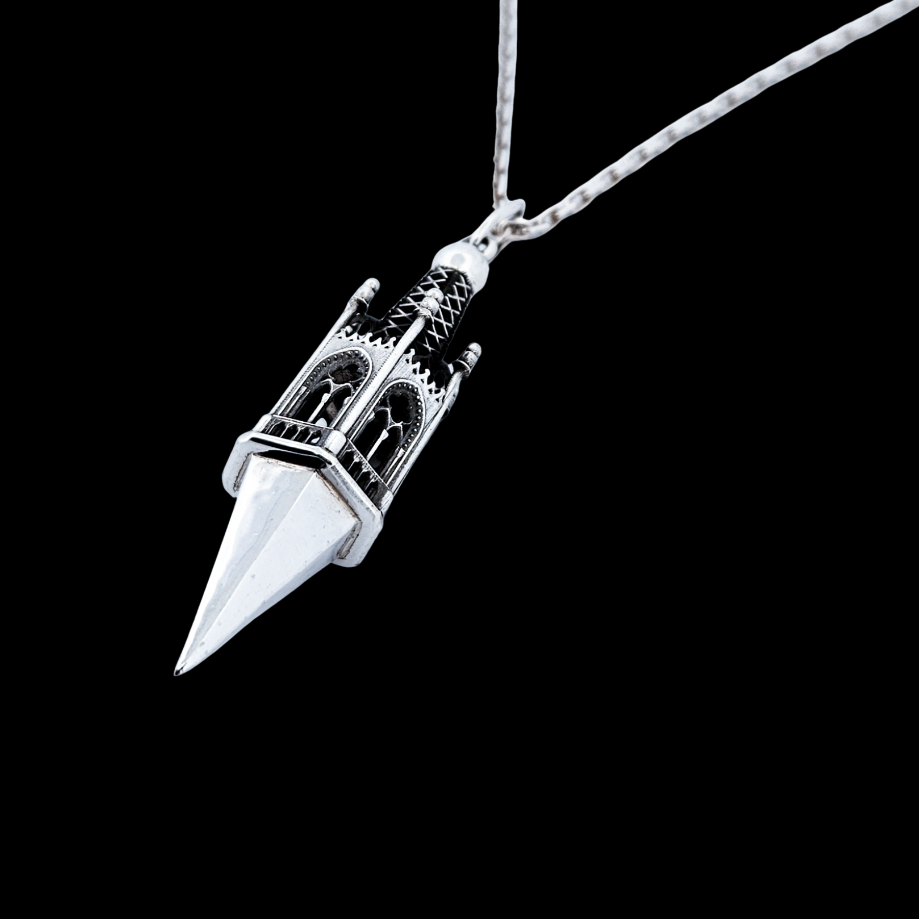 Collection of Gothic Tower Pyramid Pendant Necklace Sterling Silver - Inchoo Bijoux in a gallery layout