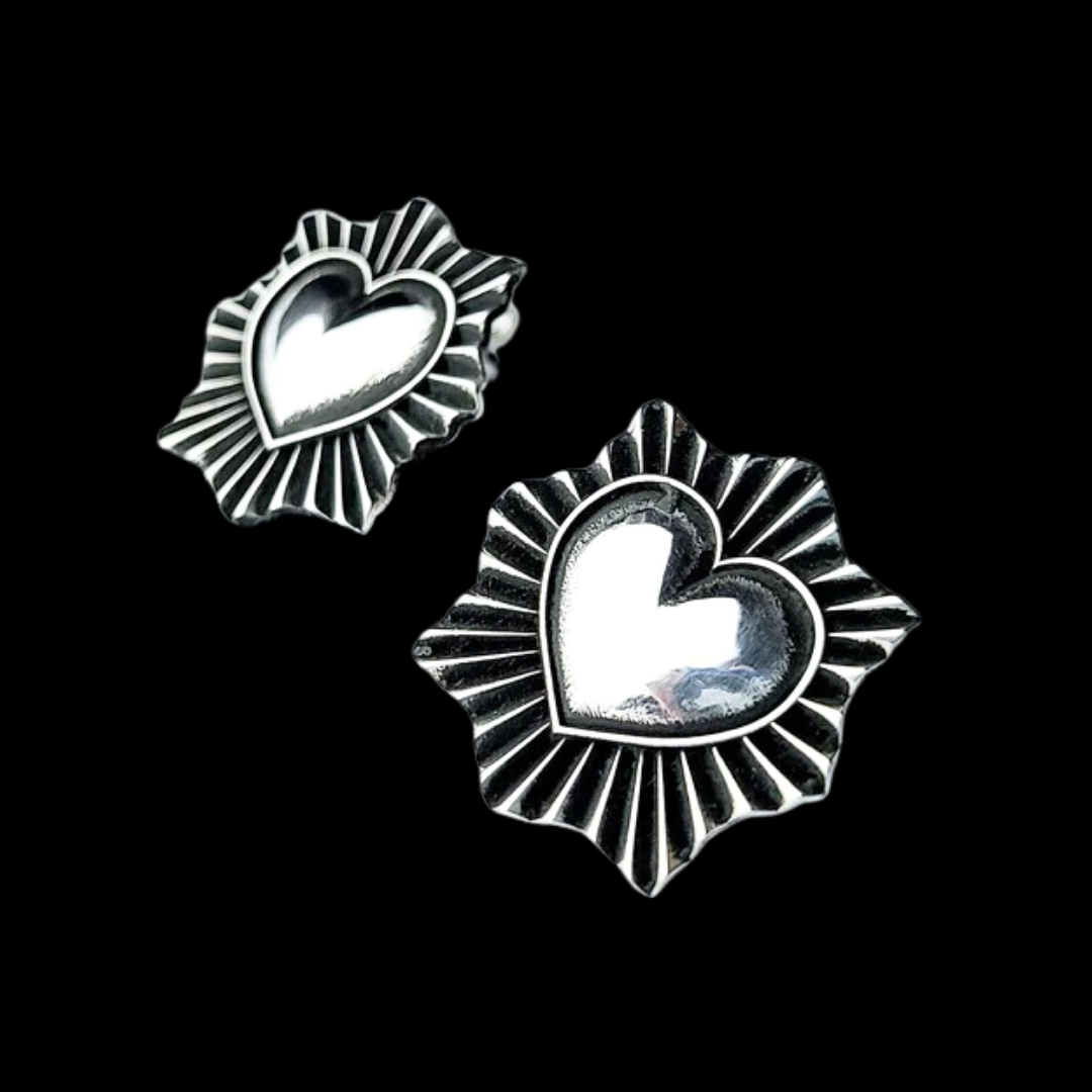 Collection of Silver Sacred Heart Stud Earrings in a gallery layout